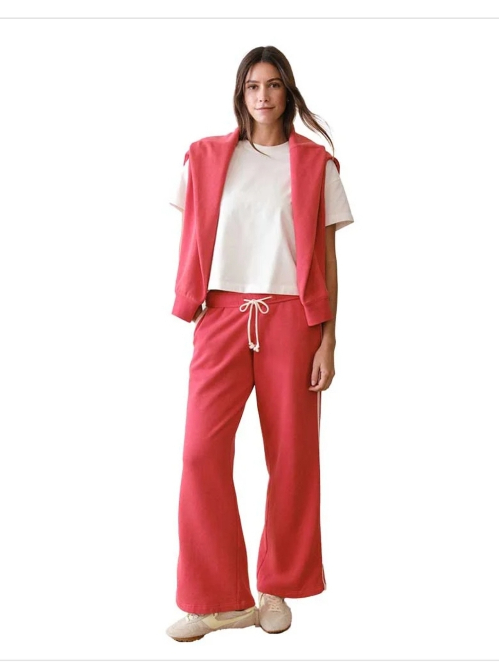 Marine Layer Cloud 9 Fleece Wide Leg Sweatpant In Faded Red MED - Picture 4 of 9